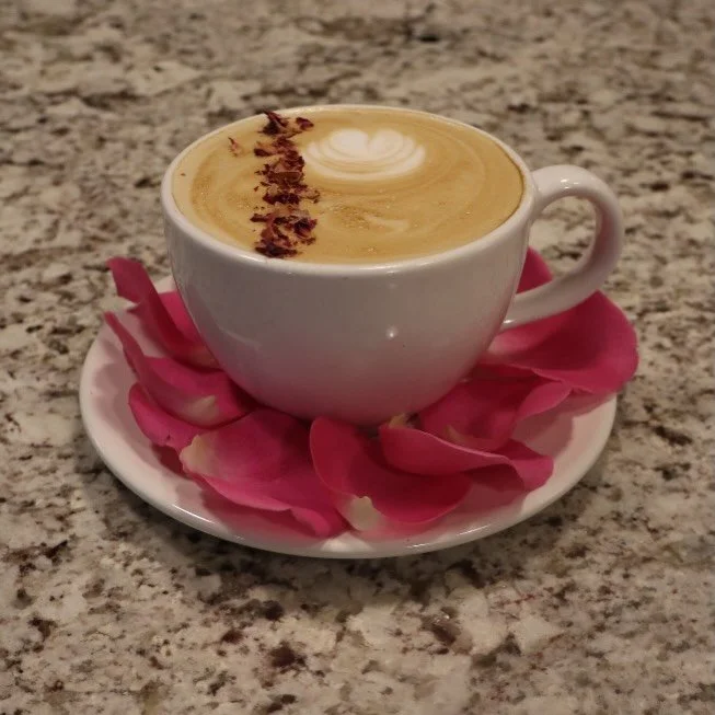 Cool rainy days call for warm cozy drinks. Stop in and get cozy with a rose white mocha 🌹 ☕️