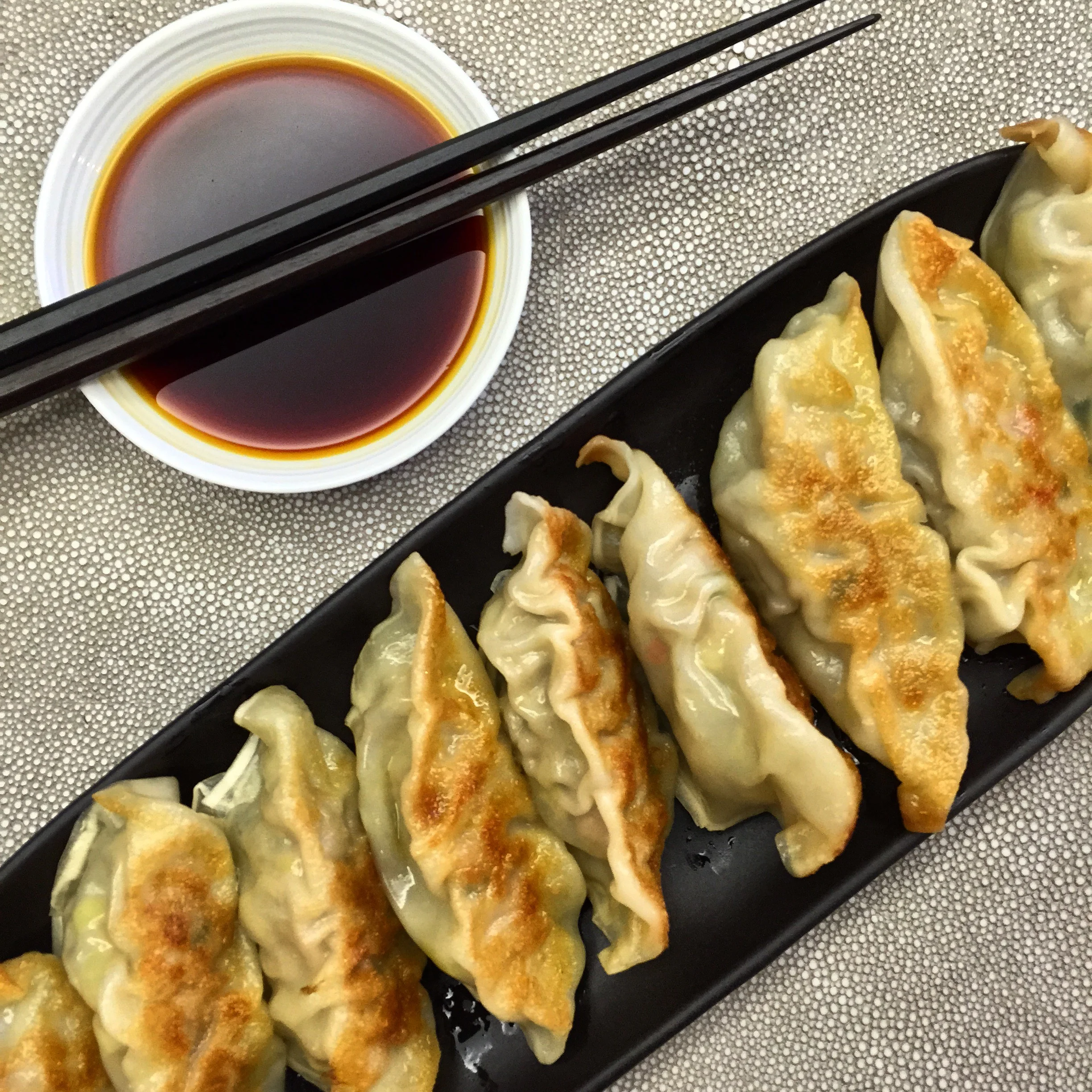 Pan Fried Dumplings Spoon Bowl