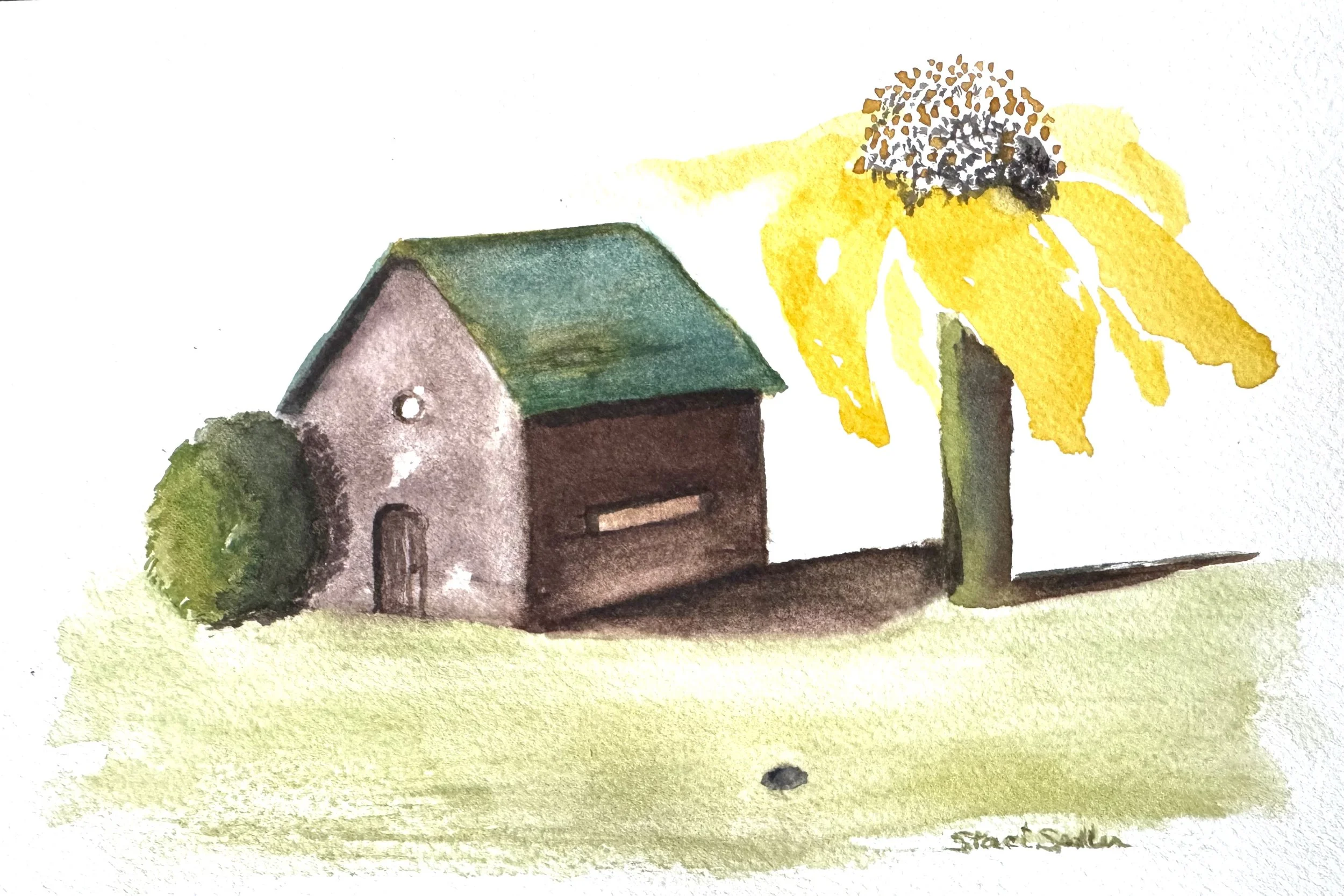 Giant Sunflower & Miniature Home