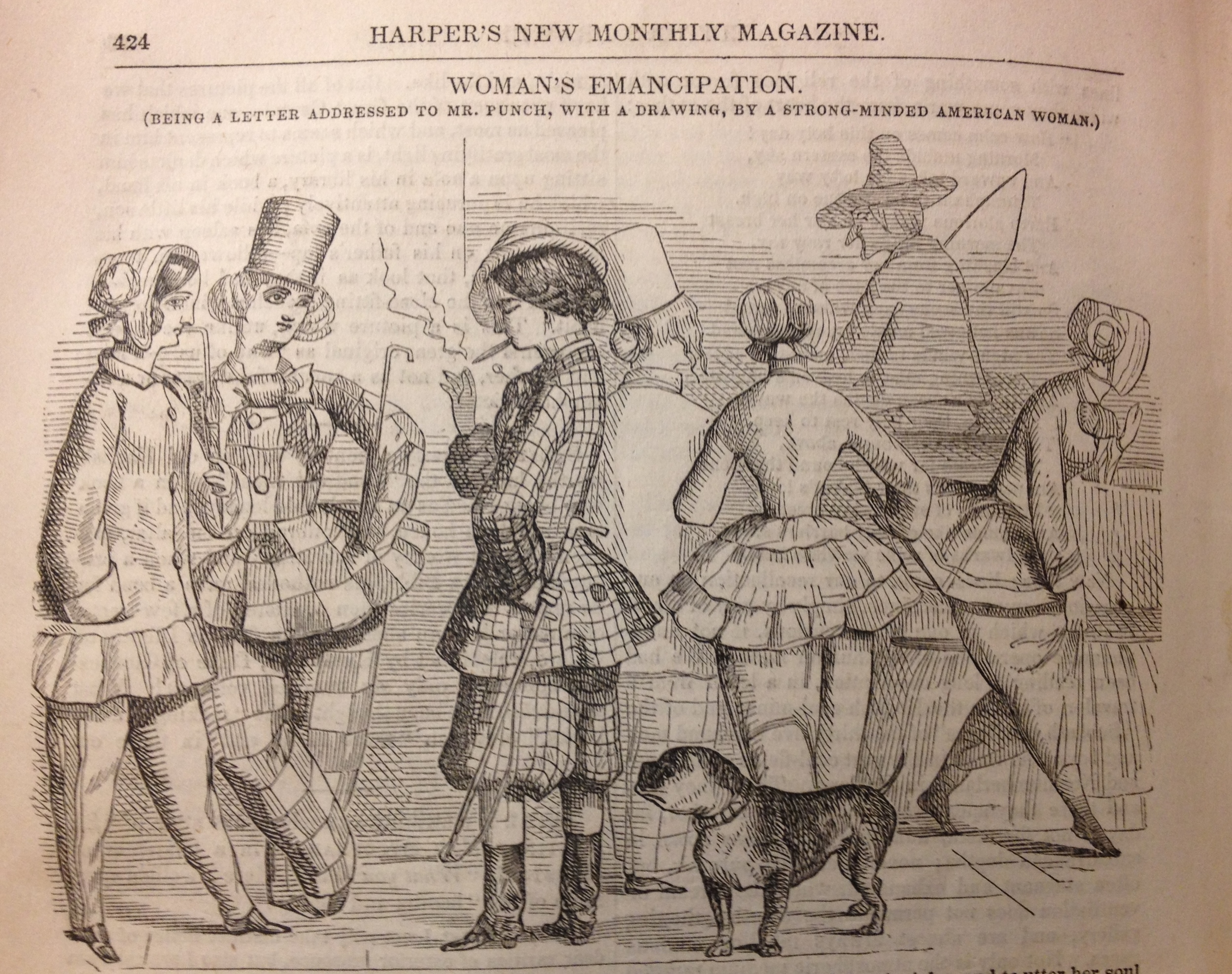 “Woman’s Emancipation,” 1851, engraving, published in Harper’s New Monthly Magazine, August 1851, 424, Boston Athenaeum.
