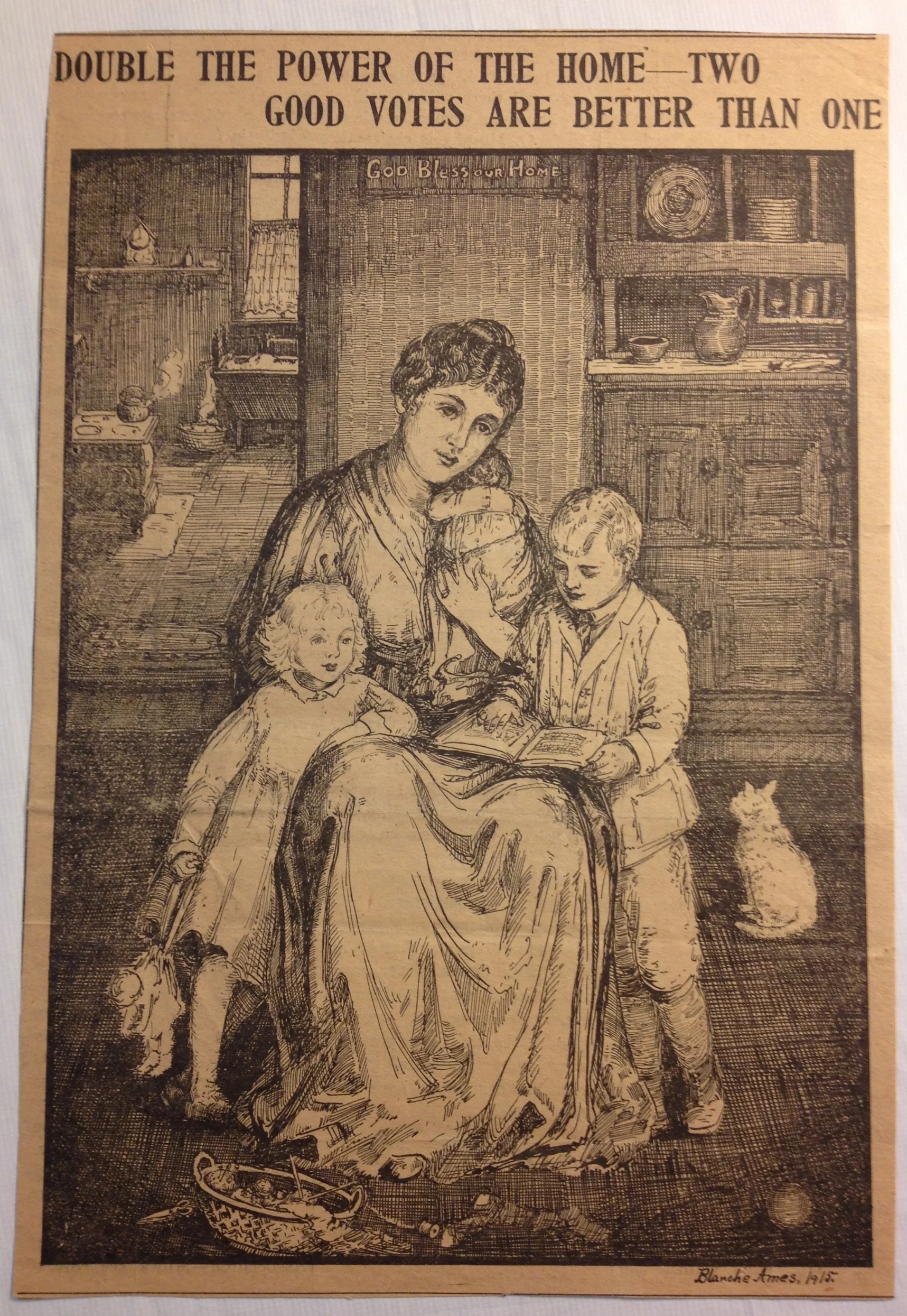 Blanche Ames, “Double the Power of the Home—Two Good Votes Are Better Than One,” 1915, engraving, published in The Woman’s Journal, October 23, 1915 and the Boston Transcript, September 1915.