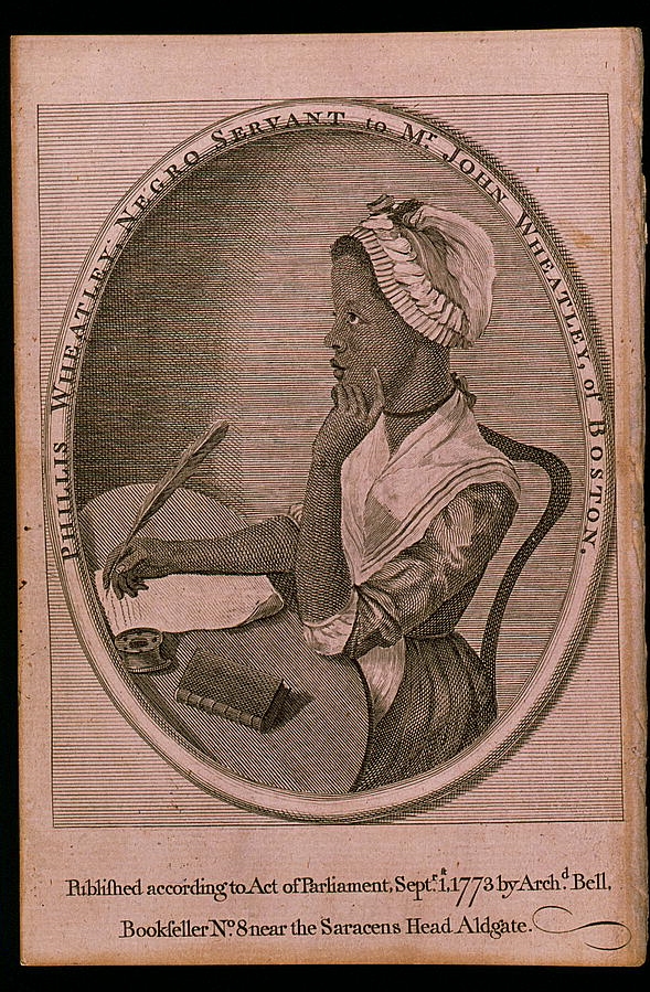 “Phillis Wheatley, Negro Servant to Mrs. John Wheatley, of Boston,” in Phillis Wheatley, Poems on Various Subjects, Religious and Moral London, 1773. Engraving, Library of Congress.