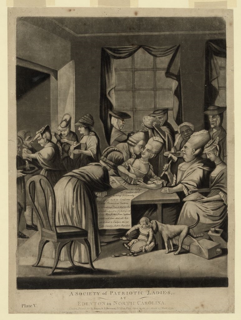 Philip Dawe, “A Society of Patriotic Ladies, at Edenton in North Carolina,” 1775, mezzotint, Library of Congress Prints and Photographs Division.