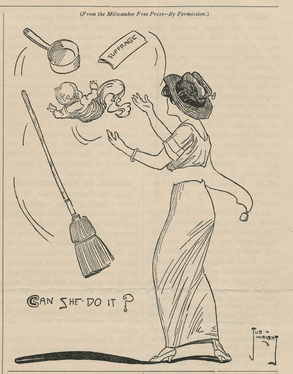 Jud Wright, “Can She Do It?” from The Remonstrance, ca. 1910s
