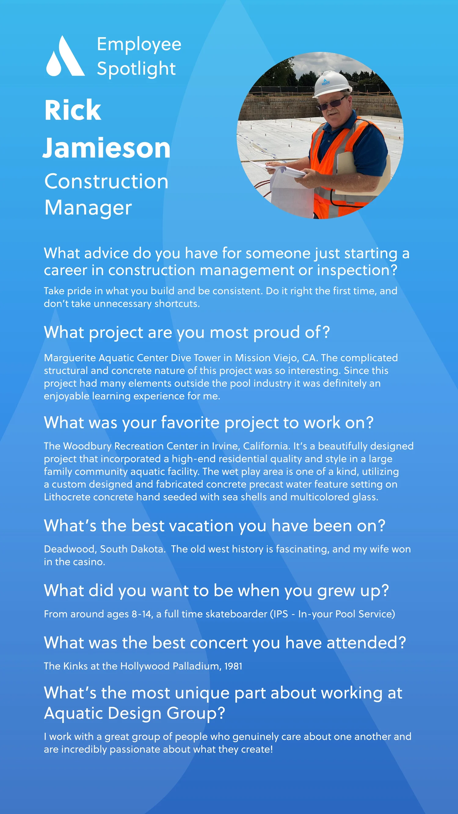 Employee Spotlight - Rick Jamieson, Construction Manager — Aquatics ...