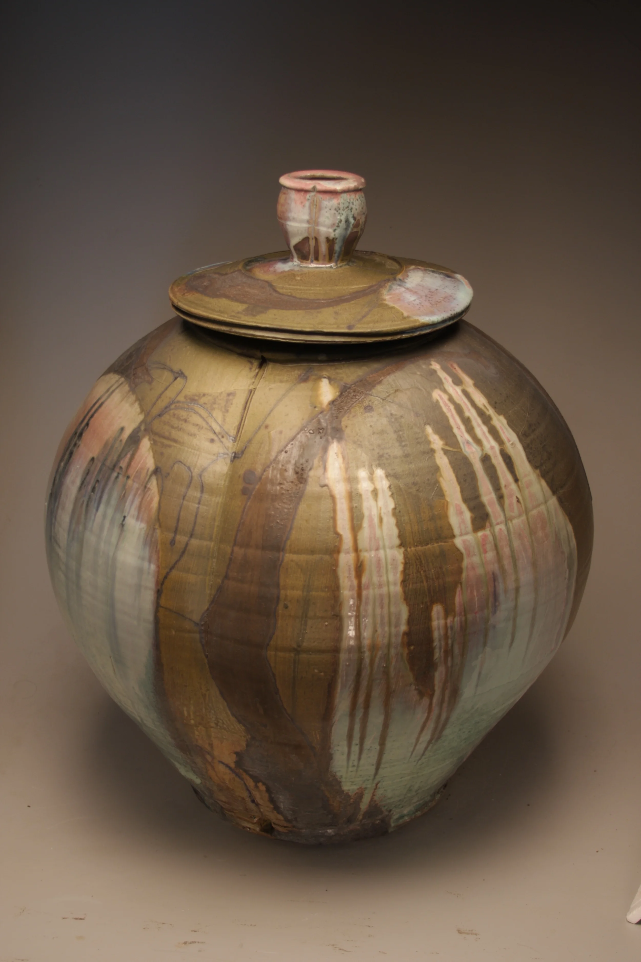  LARGE COVERED JAR  Wood-fired &nbsp;glazed stoneware  H. @8"  2015 