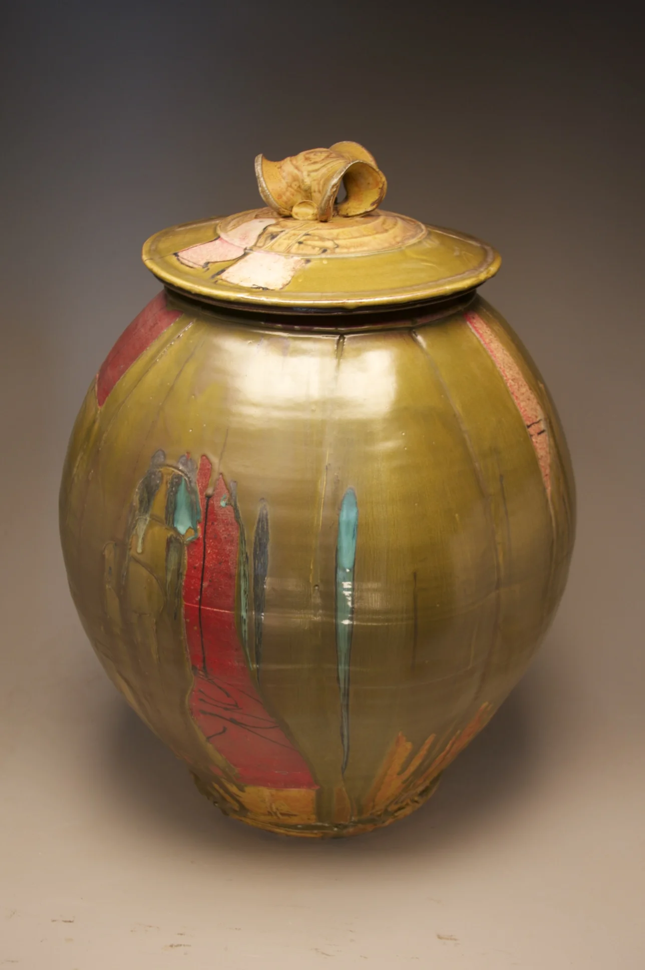  LARGE COVERED JAR  Wood-fired salt/soda glazed stoneware  H. @8"  2015 