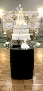 Black Pintuck Table with clear Glass Top