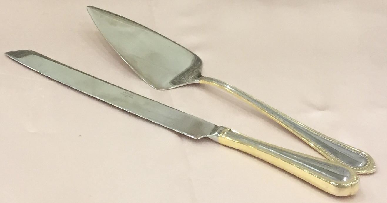 Silver w Gold Trim Cake Cutting Set #4