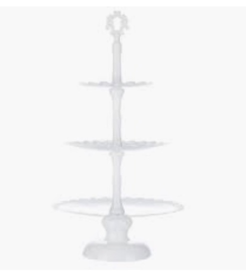 Large White Scallopped Three tier Dessert Stand
