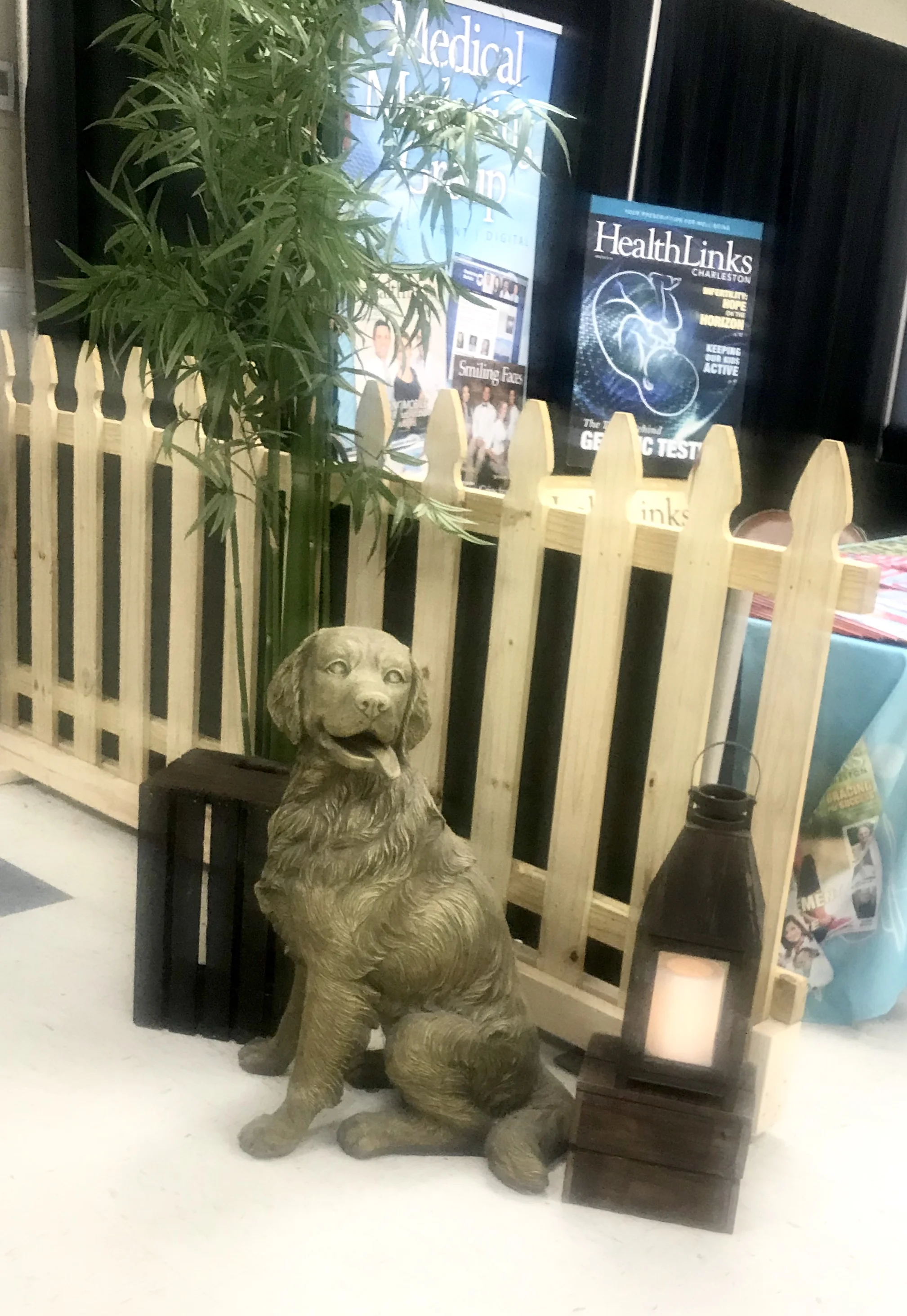 Picket Fence $30.00 per 8ft section- can stand up by itself small palette crate- $4.00 large crate - $4.00 bamboo Plant - $30.00 Dog $30.00