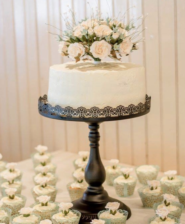 Black Vintage Scalloped Cake Stand on Pedestal