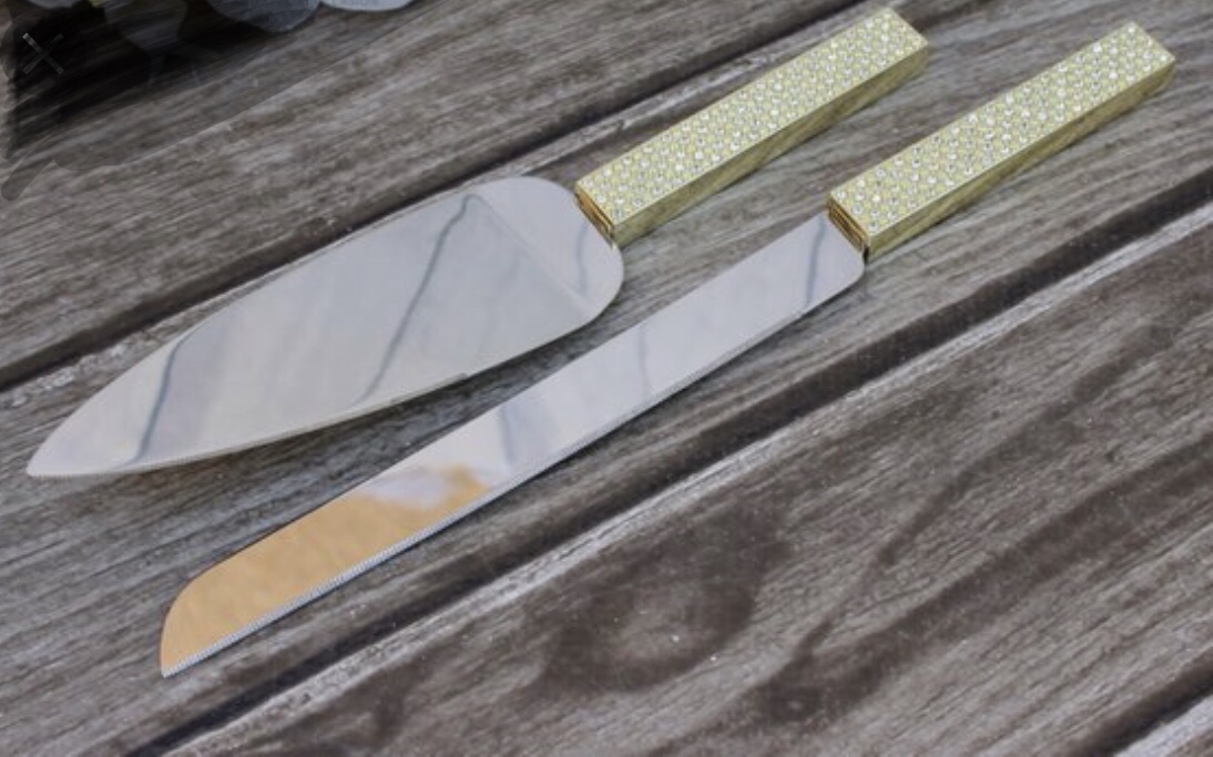 Gold Swarovski Cake Server and Knife