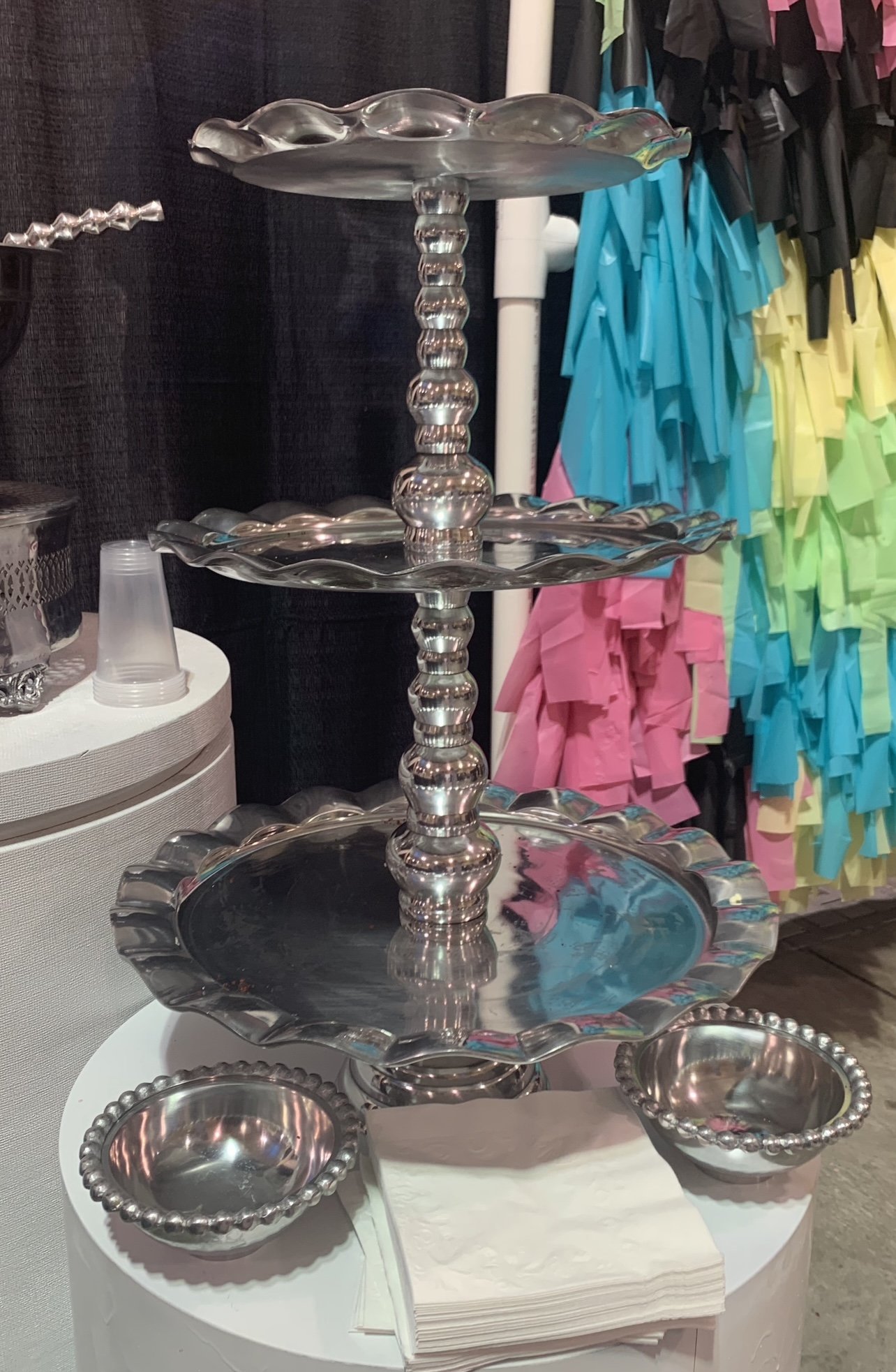 Silver Three Tier scalloped cupcake/dessert platter