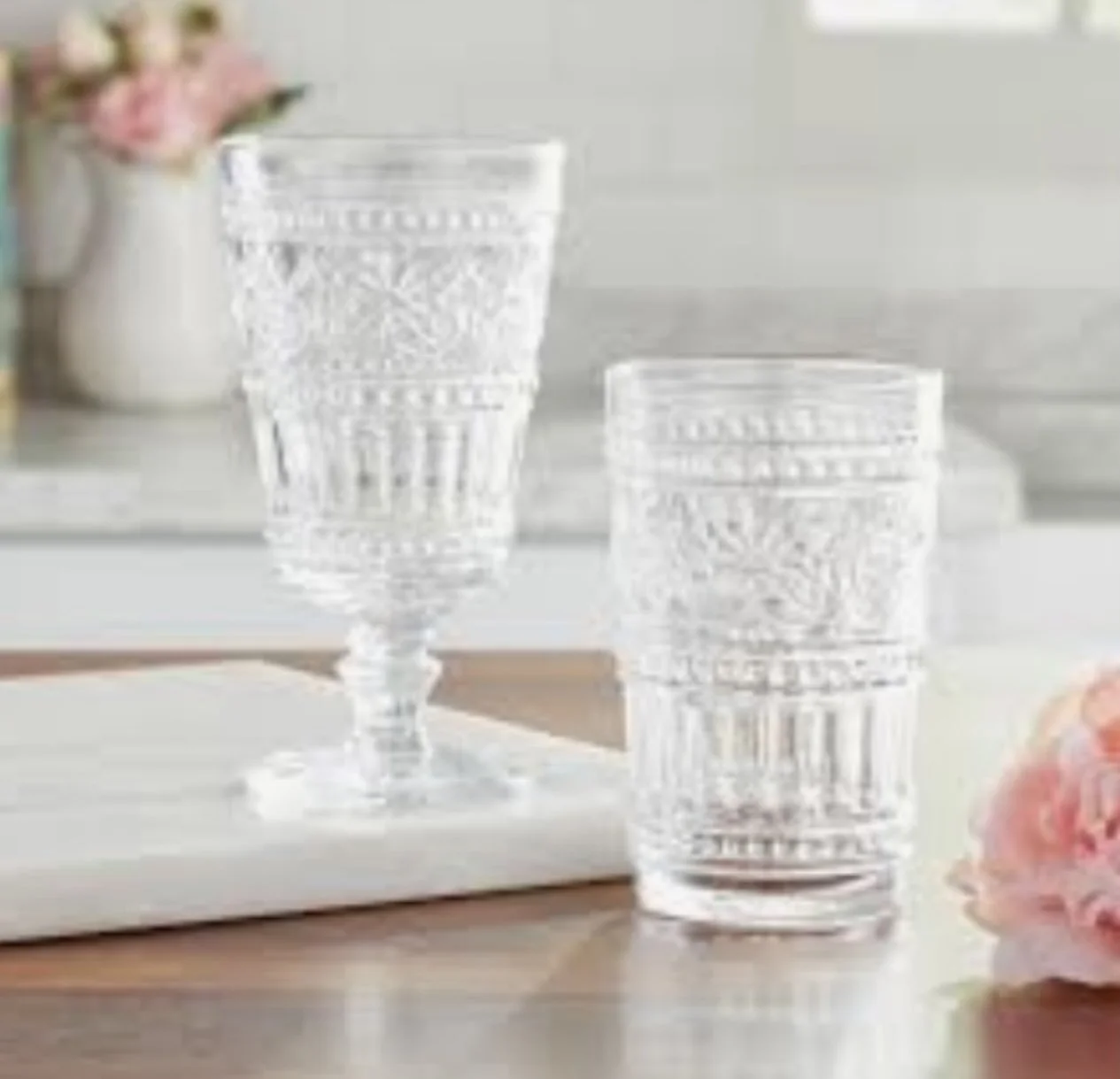 Vintage Wine  Glass and Watwr Goblet 