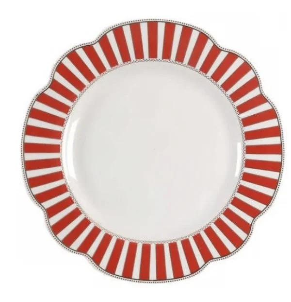 Grace’s Dinner Plate Red and White Stripe w Dots