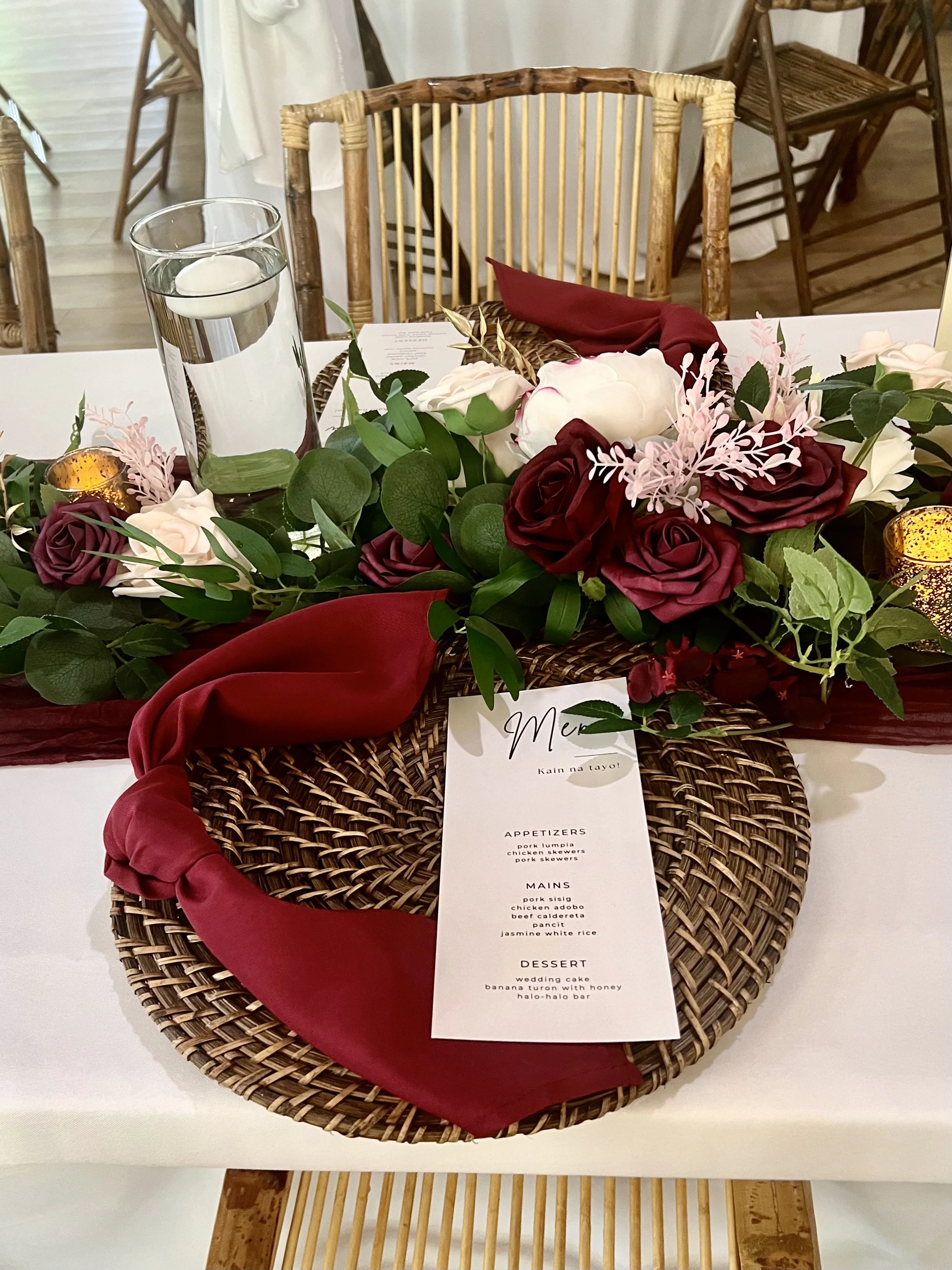 Wicker Charger plate and bamboo Chairs 