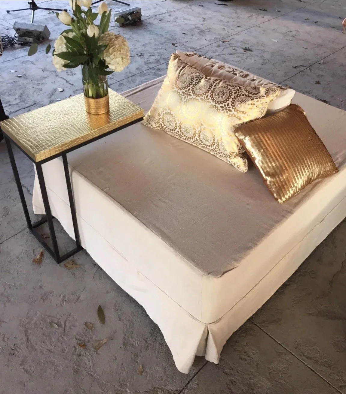 Canvas slip Covered Ottoman 