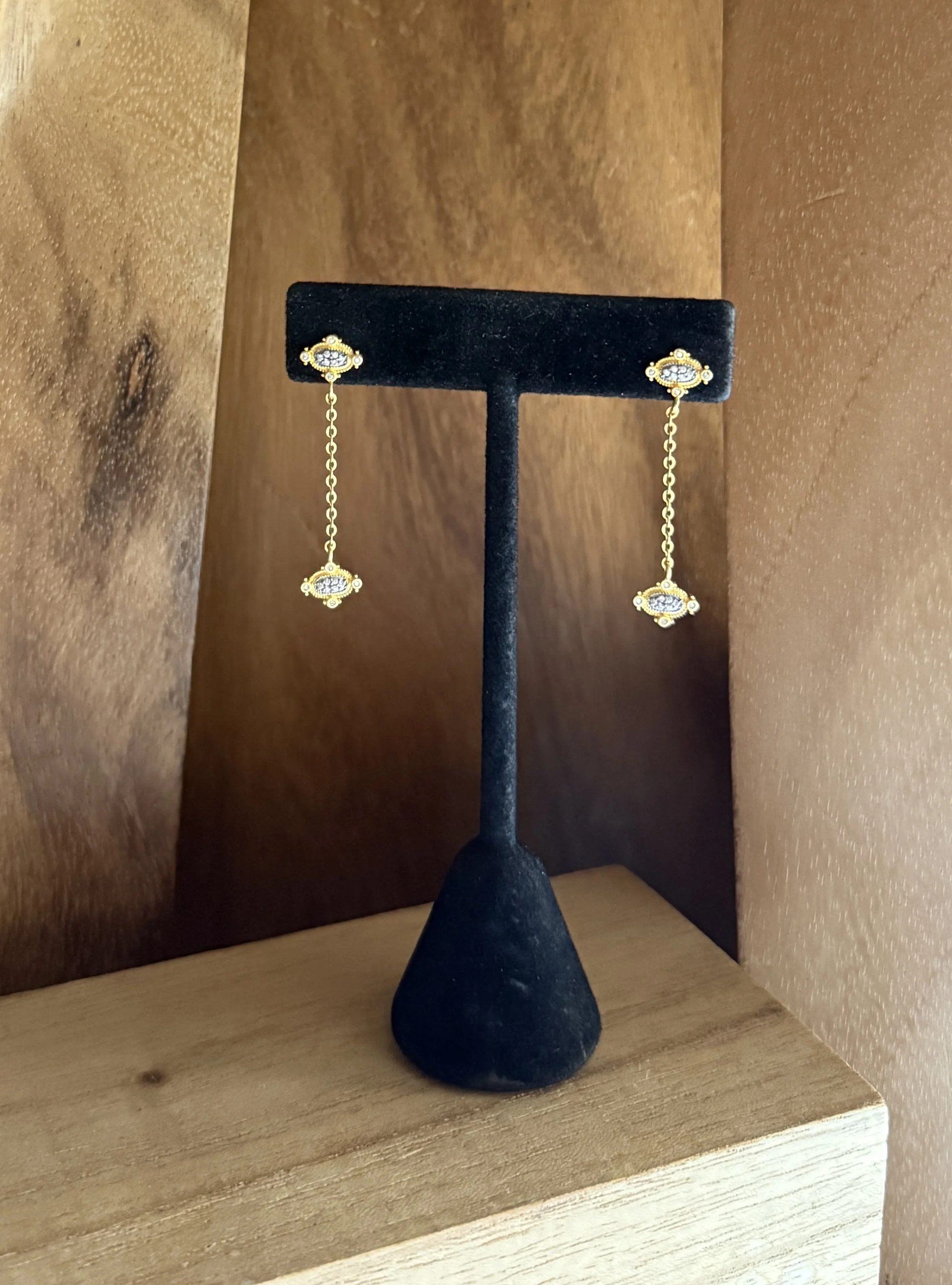 Oxidized Platinum & Gold Oval Drops