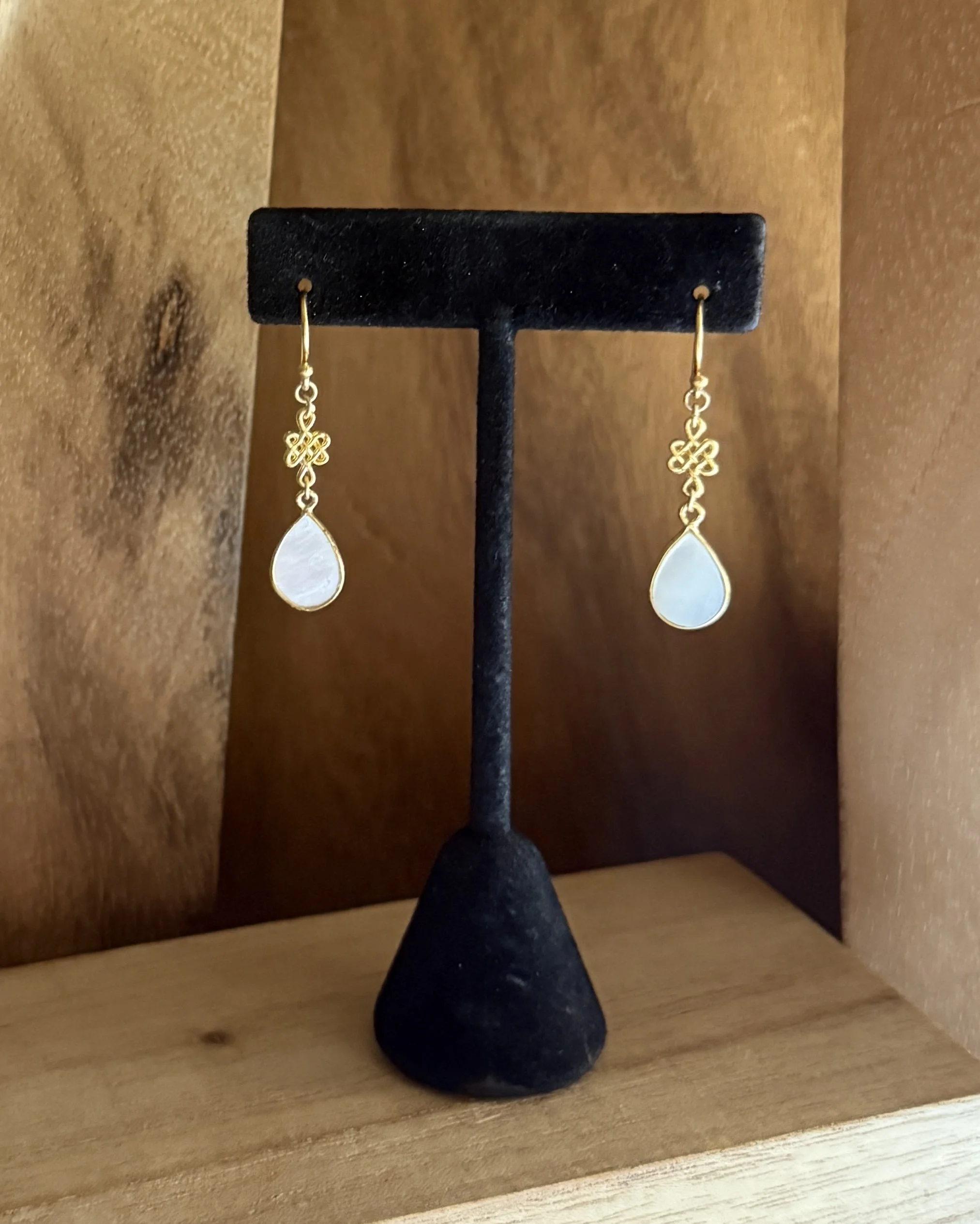 White Moon Stone Scroll Earrings