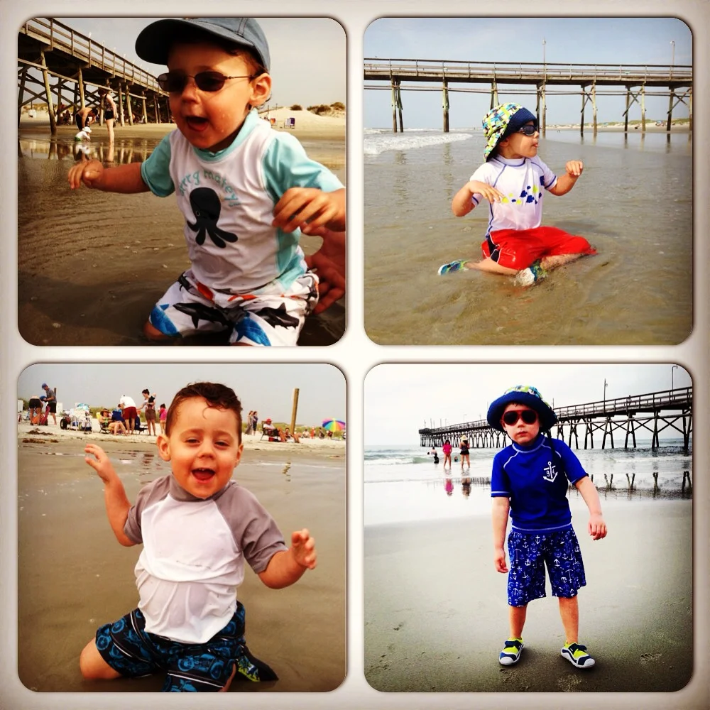 Jackson over the years at the beach! We could not keep him from the water. 