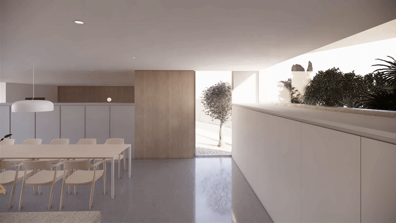 modern white kitchen with clerestory window
