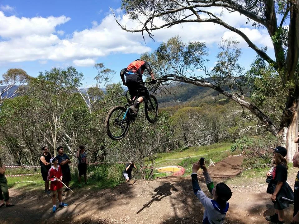 Daniel Friday took this shot of Charlie Jones taking a shot of Matt Empey taking the new road gap during his race run on Sunday. 