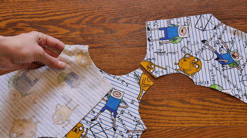 Sew these pieces together (face-to-face) at the shoulders. Use pins to secure the alignment, if it helps!