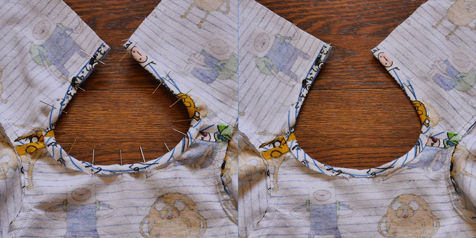 Turn the hem around the collar and run a simple edge seam.