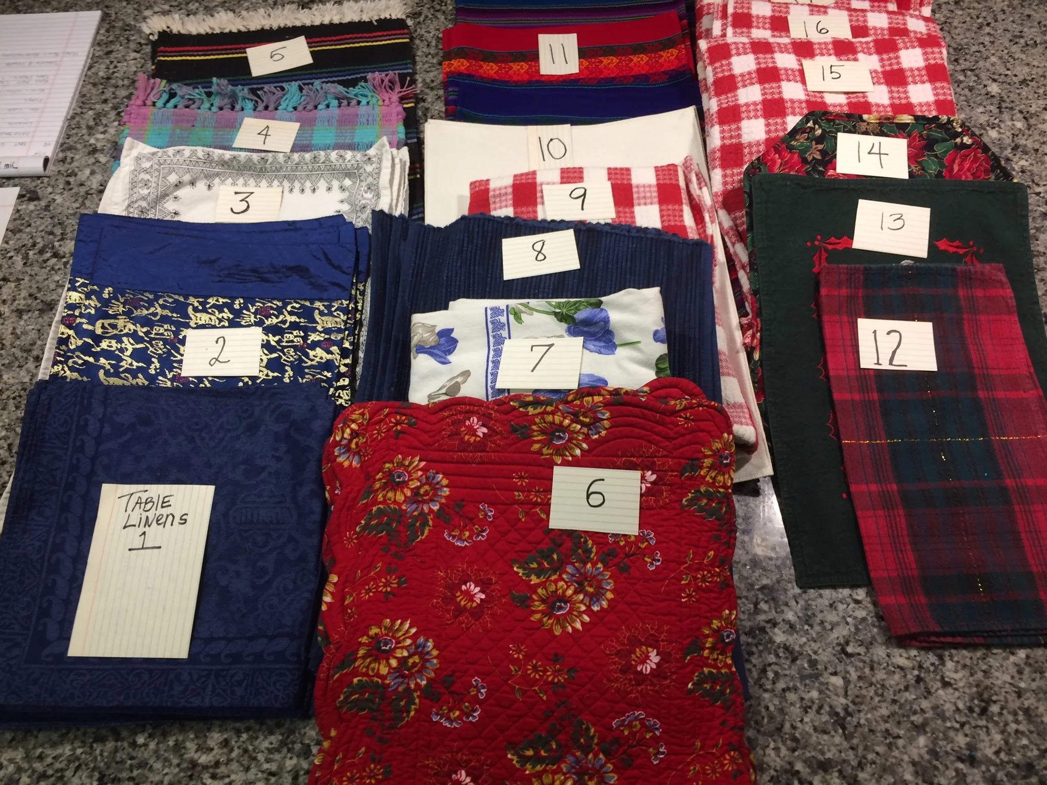 LOT: Table Linens, 1 through 16.