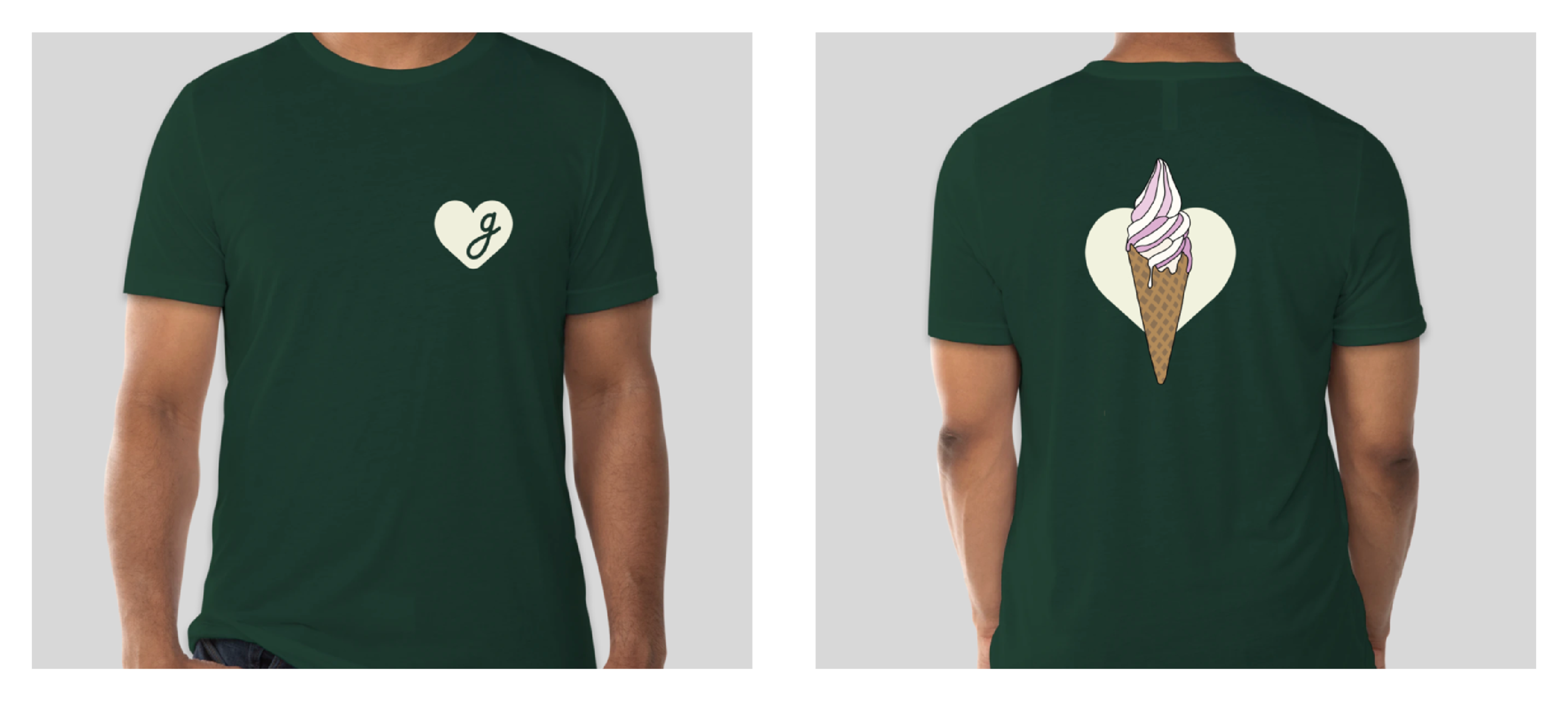 4 t-shirt designs above show 2 examples of each color way for employee uniforms!