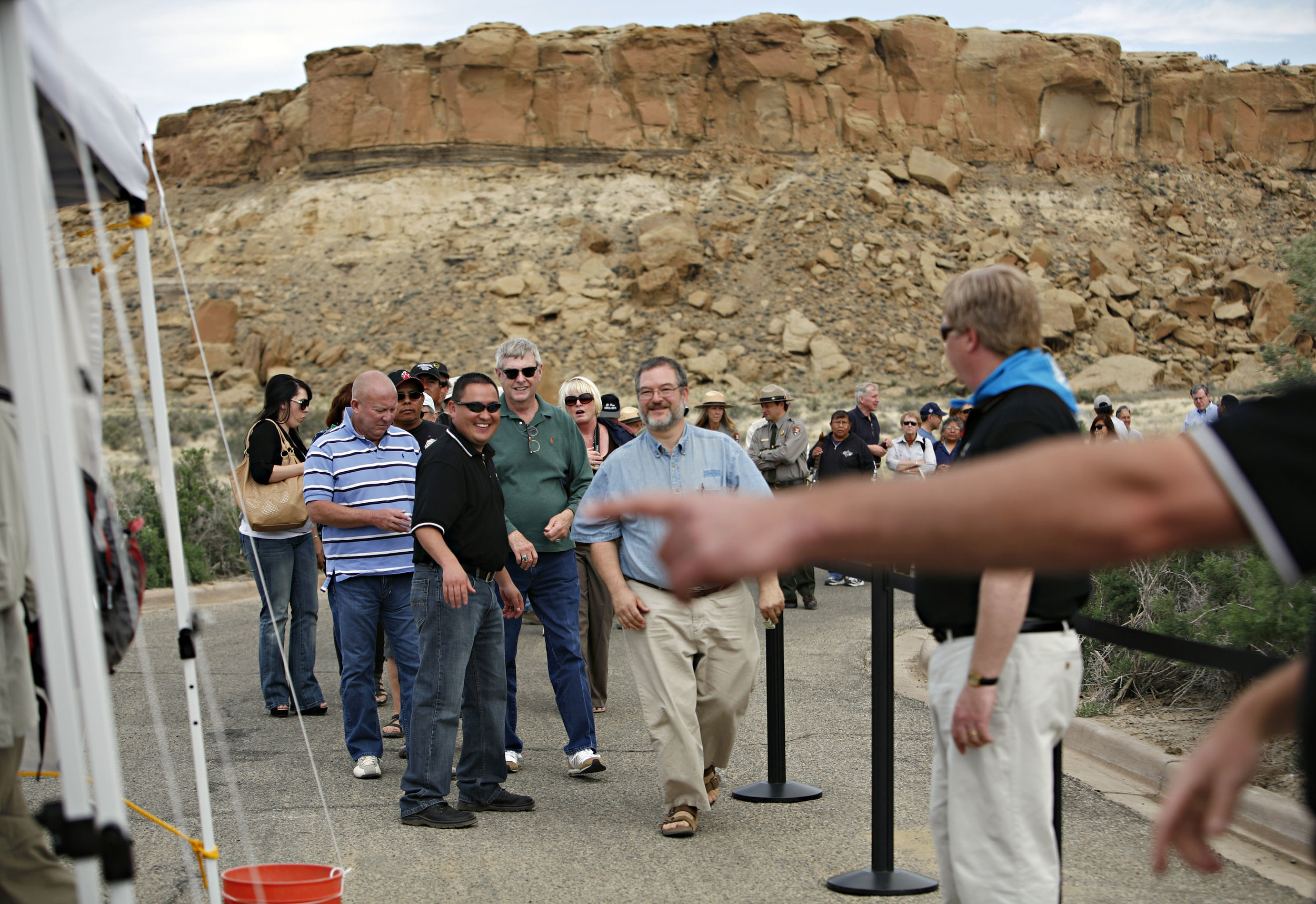  People line up to exchange their money for the new Chaco Canyon quarters during the quarter launch at Chaco Canyon, Thursday, April 26, 2012. (Morgan Petroski/Albuquerque Journal) 