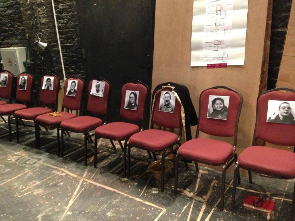 Here's a peek at our backstage set-up. Everyone needs to find their chair when the Stage Manager calls "PLACES!"