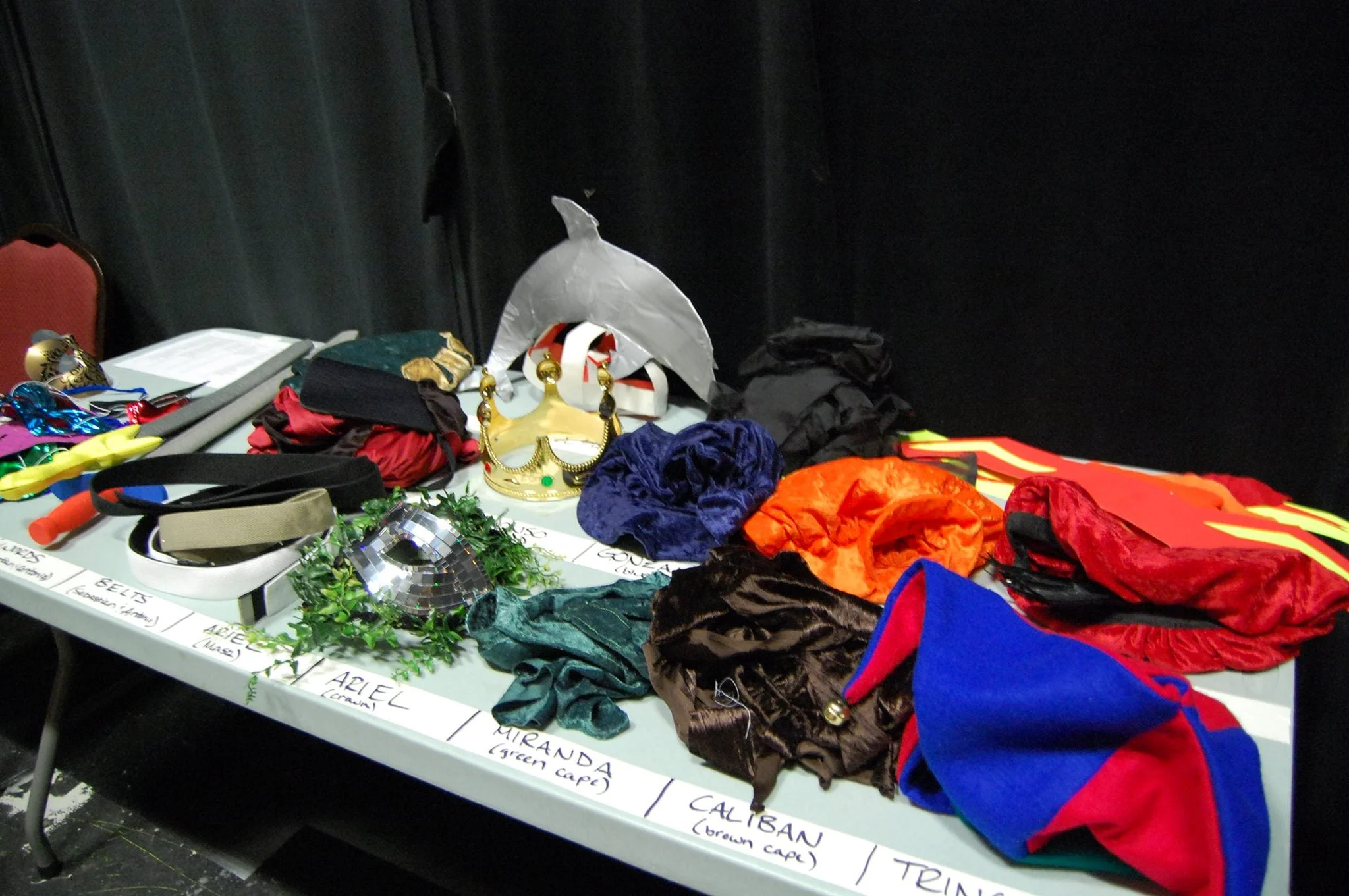 costumes and props backstage and ready for The Tempest (2014)