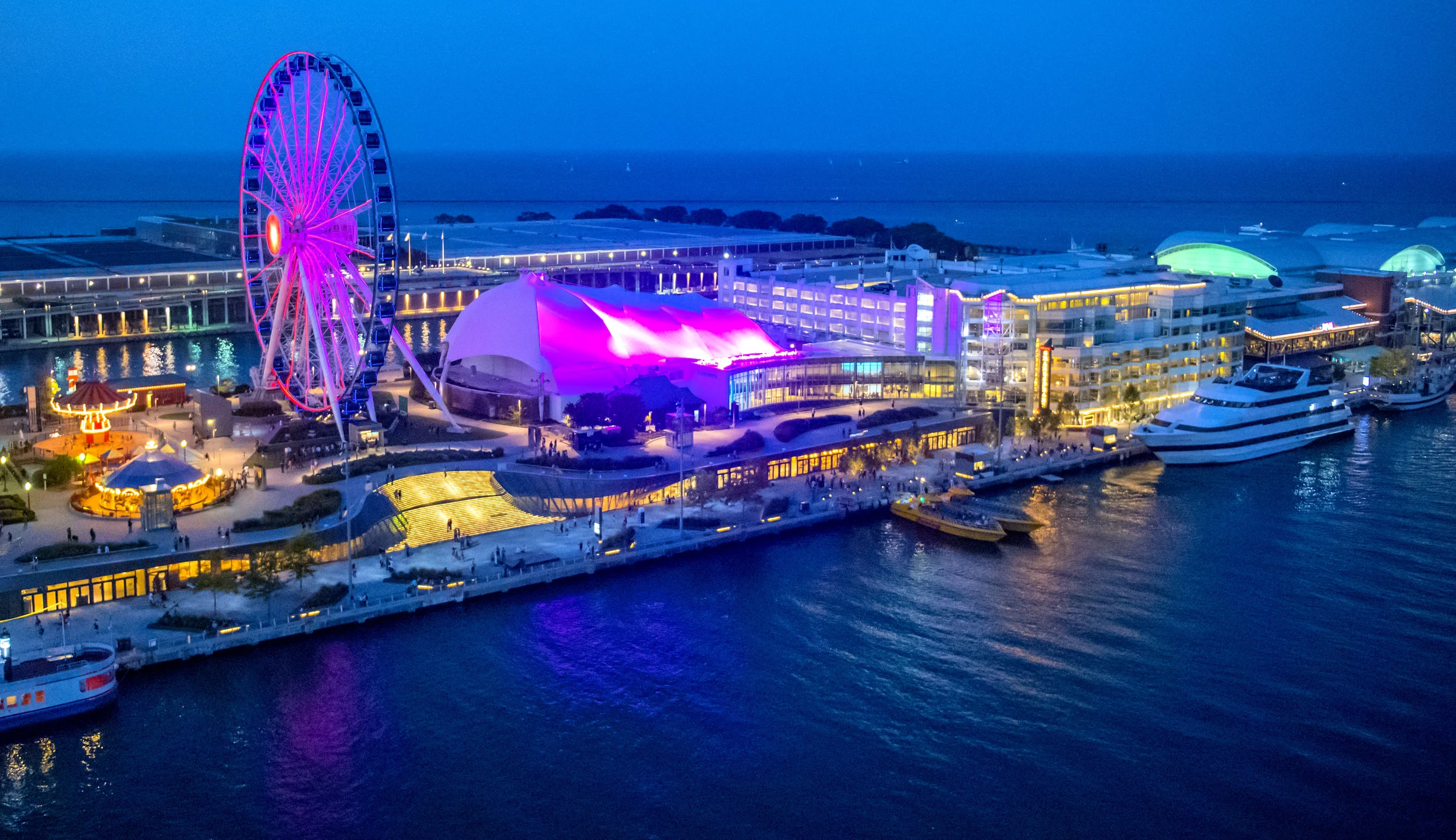 This flexible performance space joins the Theater’s existing venues—the 500-seat Courtyard Theater and 200-seat theater Upstairs—to create an expanded campus on Navy Pier. (photo by Vito Palmisano)