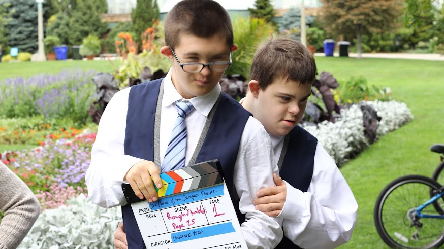  actors Lucas and Jack on location at Lincoln Park Conservatory 
