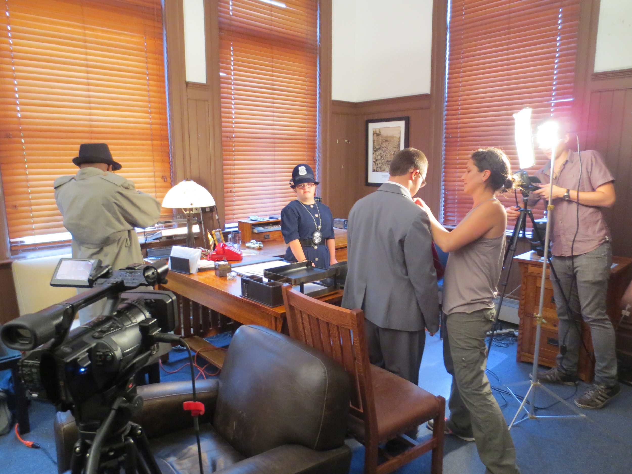  setting up between takes at the Historic Maxwell St. Police Station 