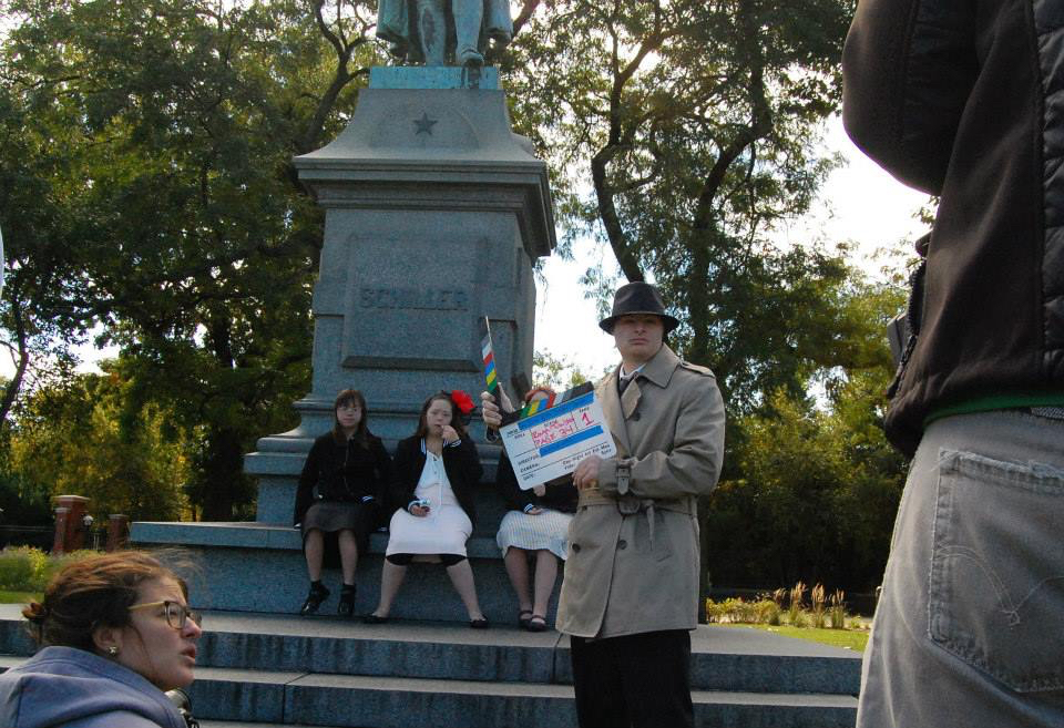  Actor Andrew Kosnik serves as AD filming a scene in Lincoln Park 