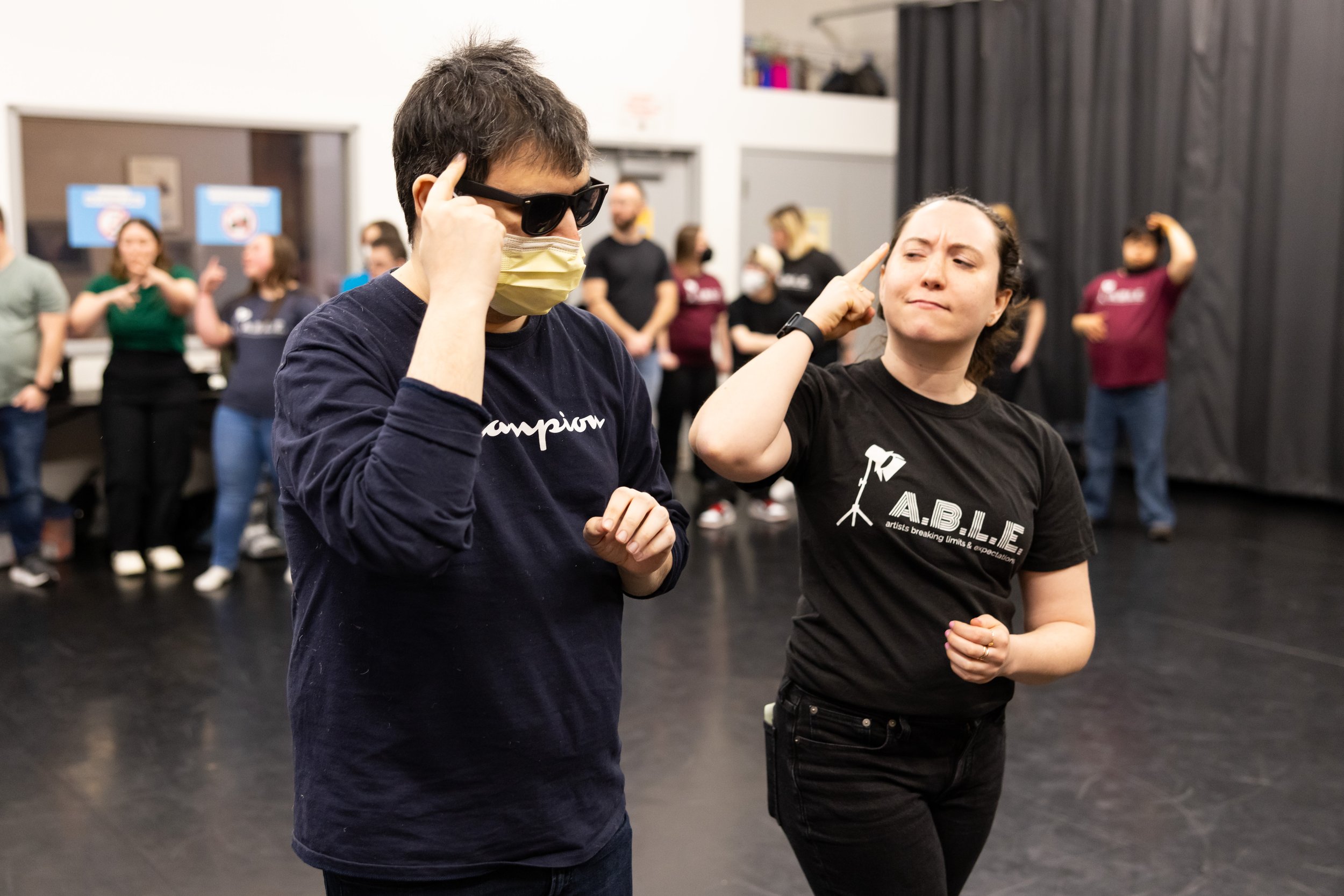  Actors like Jake Solworth pair with volunteer facilitators like Amy Bahr to receive individual attention in every A.B.L.E. rehearsal -  photo by Justin Barbin  