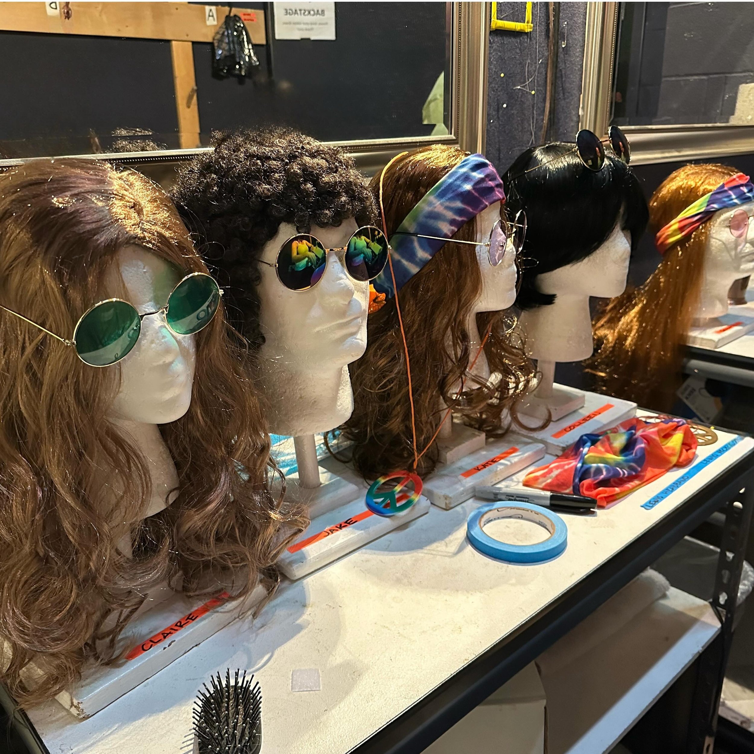 All the cool kids will be at #OdysseyABLE today at 2pm. See you at @chicagoshakes! Just a handful of tickets left at ableensemble.com/events
.
.
.
[ID: backstage at the courtyard theatre, 5 foam heads line a set of prop shelves. Each he adds has a wi