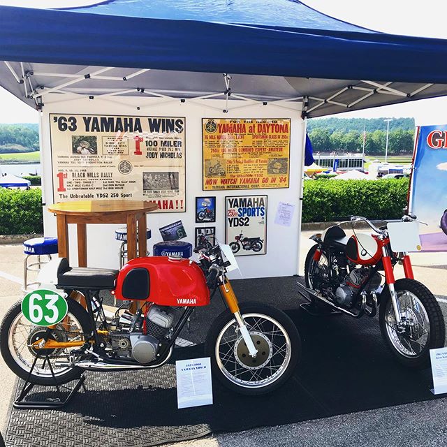 All set up at @barbermotorpark with @yamahamotorusa!
Featuring our restored Yamaha #yds1r and Yamaha Ascot Scrambler.