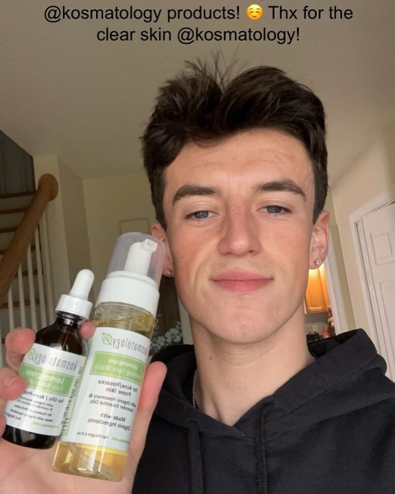 We love seeing success stories like Caleb! His dermatologist told him he no longer needs prescription acne products and just to continue using ours. #faceoil #acneprone #acneproneskin #glowingskin #allnaturalbeauty #crueltyfree #crueltyfreebeauty #ma