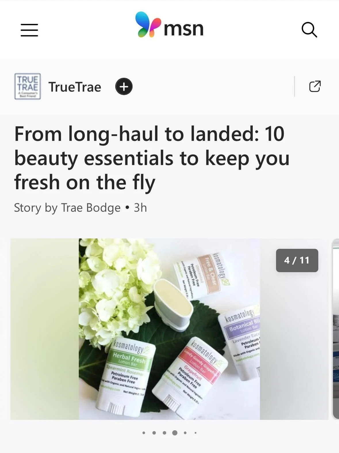 ✨ So grateful to @truetrae for including Kosmatology in her MSN feature on beauty essentials to keep you fresh while traveling! 🧳💛

We love seeing clean, gentle skincare highlighted for life on the go especially in a roundup focused on products tha