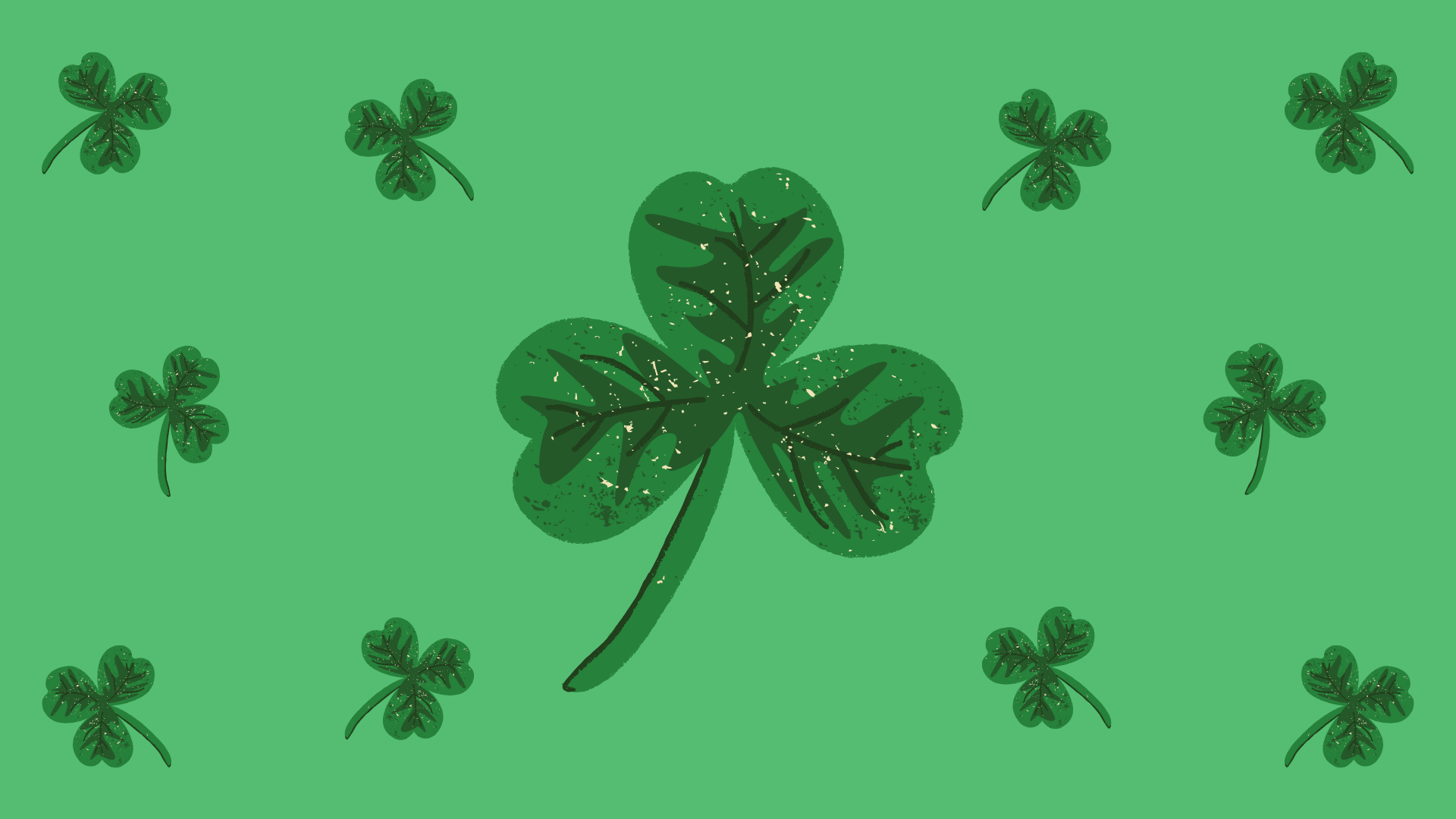 Green background with 3 leaf clovers