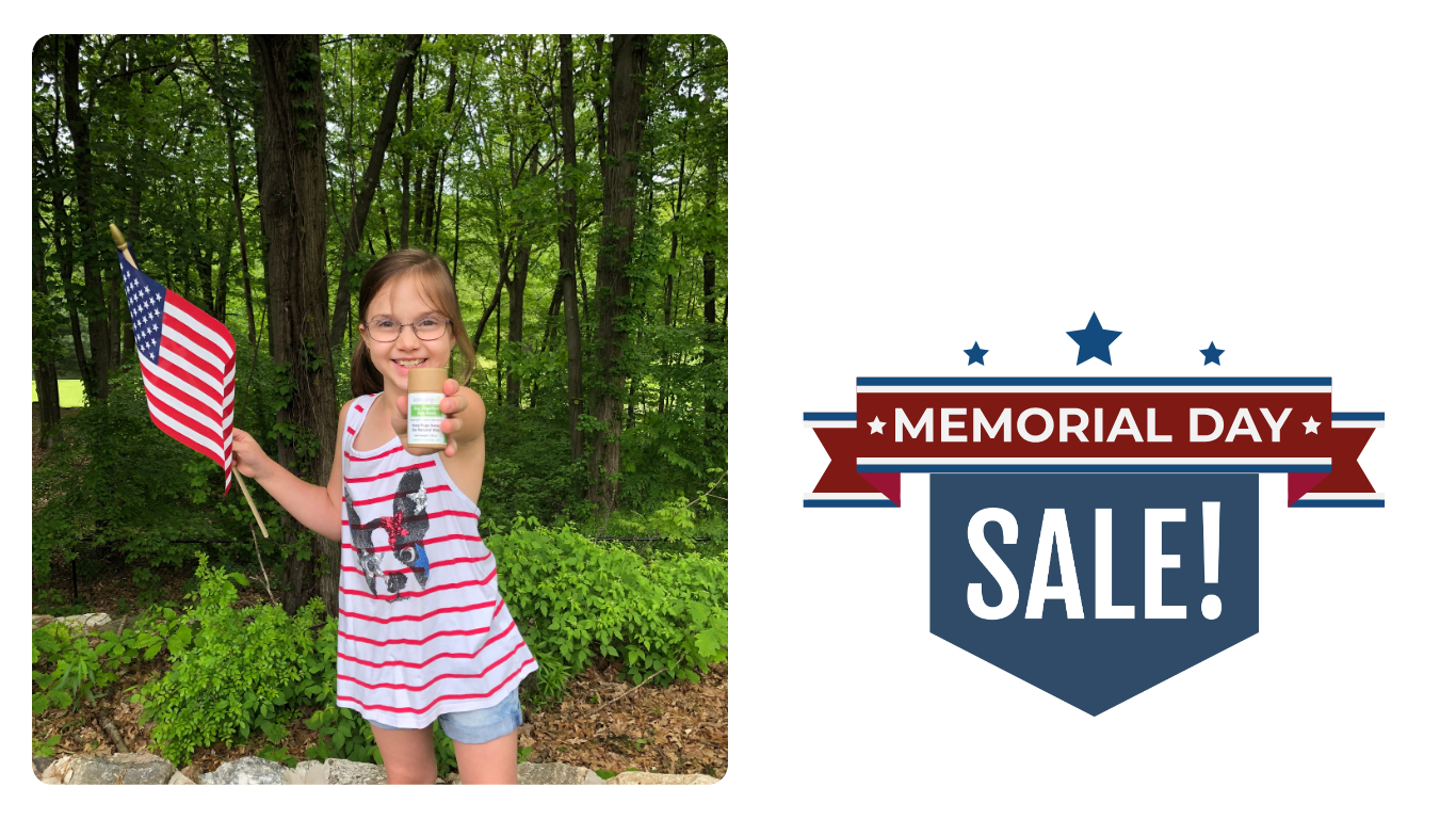 Young girl holding a flag and kosmatology natural mosquito repellent