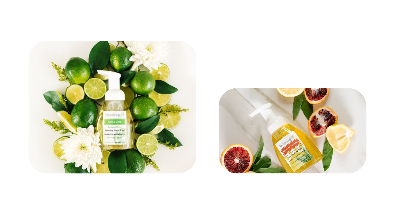 Summer soaps Oo La Lime and Sage the Summer surrounded by fruit like limes, blood oranges, lemon and sage.
