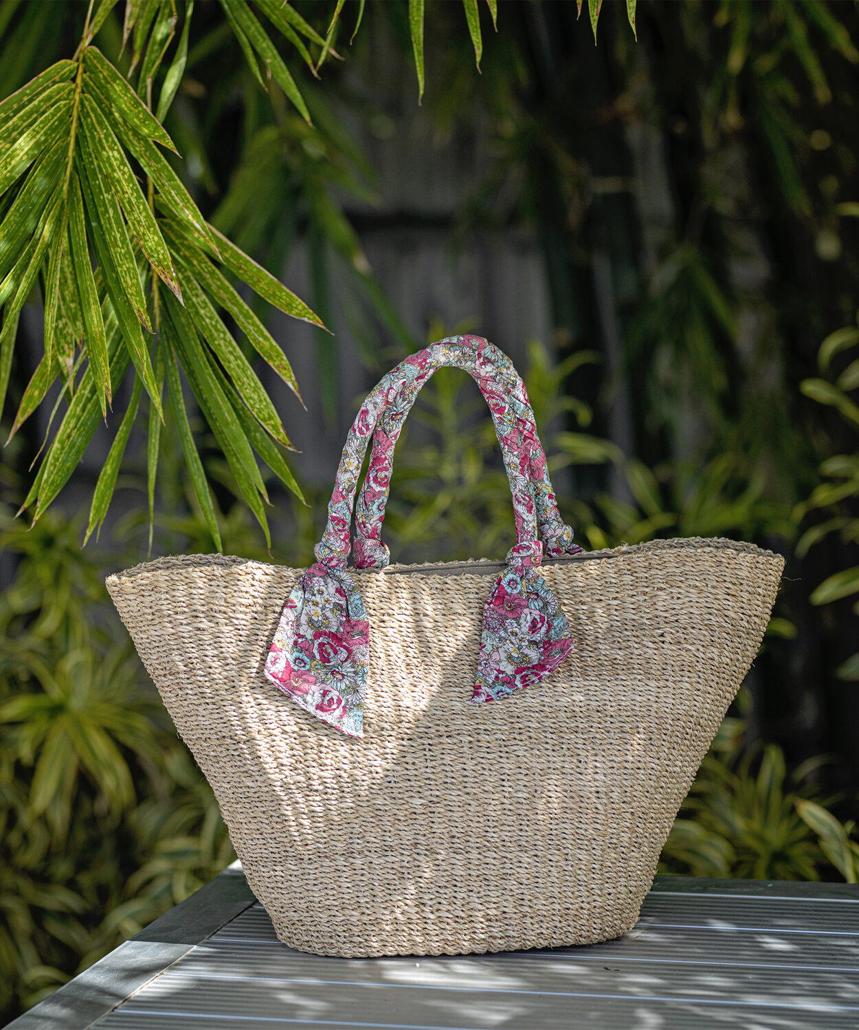 ELIZ STRAW TOTE / MASK SET - NATURAL / PINK