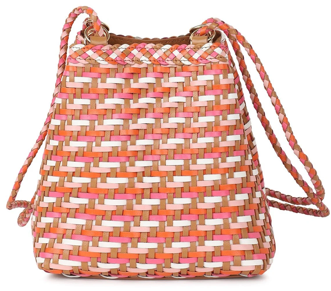 ANNICK Small Bucket Crossbody - Cognac / White / Orange