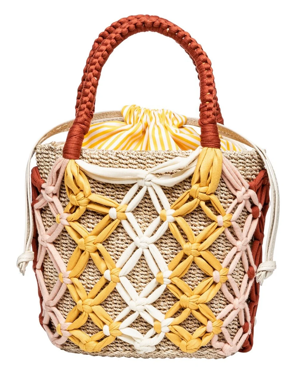 MICHELLE Macramé Bucket Tote - Yellow / Peach