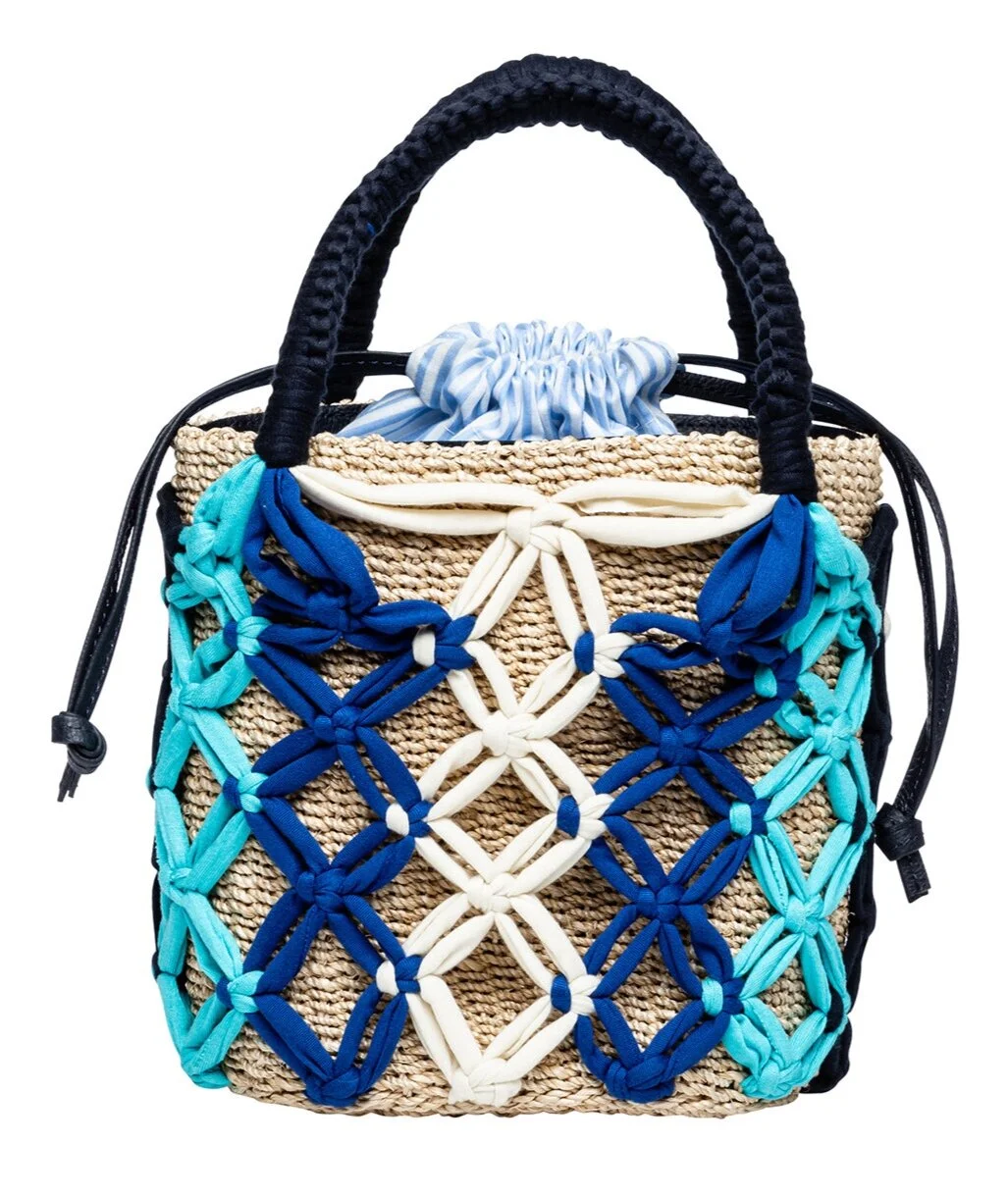 MICHELLE Macramé Bucket Tote - Blue Multi